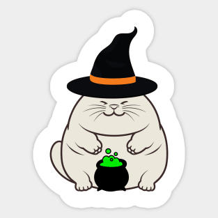 Funny fat cat is wearing a witch costume Sticker